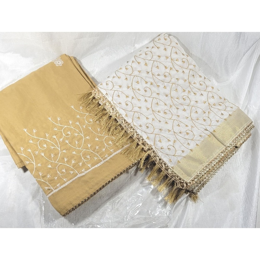 Anchor Pooja Jodi Jirran Shett - Gold & White Seta Silk & Tan Cotton Linen